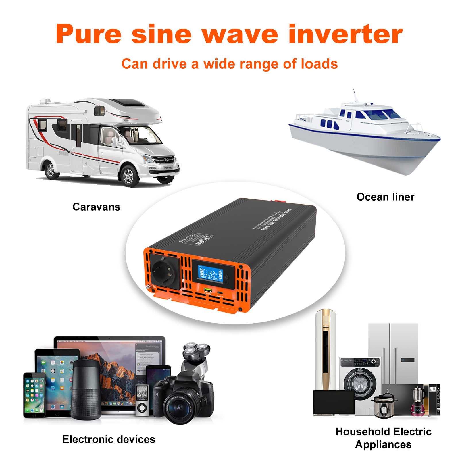 Peak 4000W 12v 24V 48V Dc à Ac - Power Inverter 12V 220V 4000W Continuous avis et prix