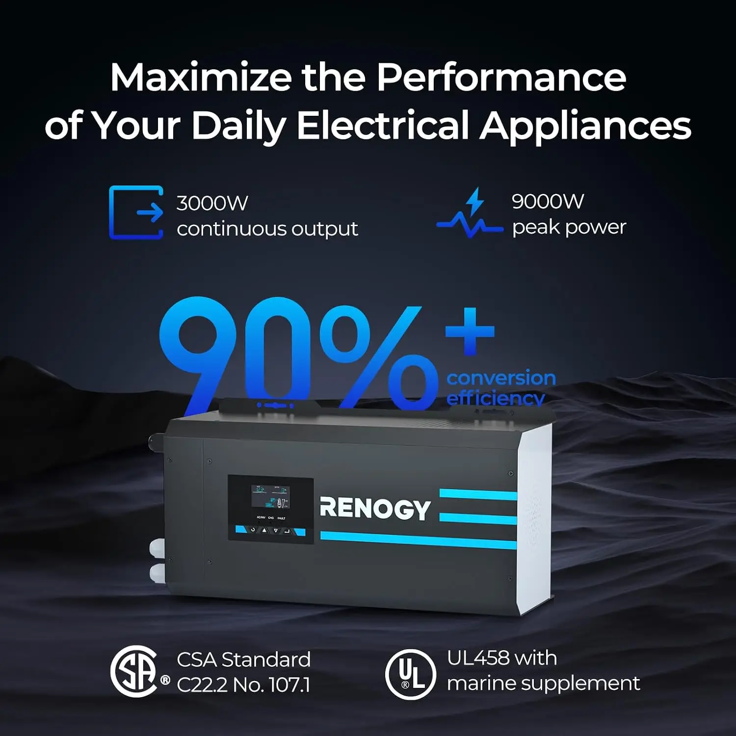 Renogy, onduleur-chargeur à on - Rv Pure Sine Inverter Charger 3000W 12V avis et prix
